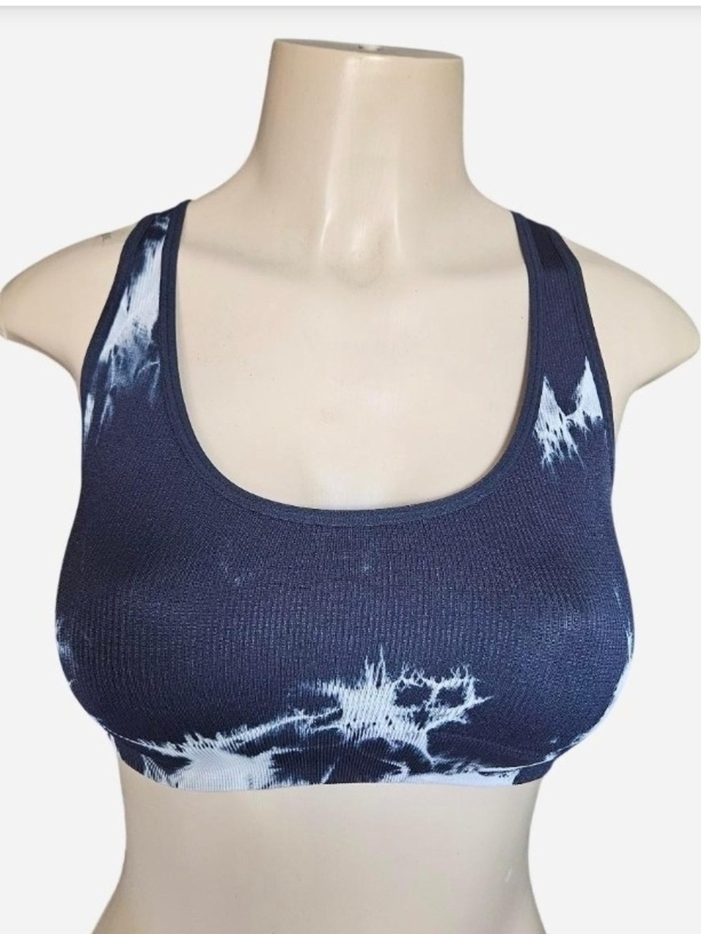 Seamless Tie-Dye Scoop Neck Bralette - Navy & White